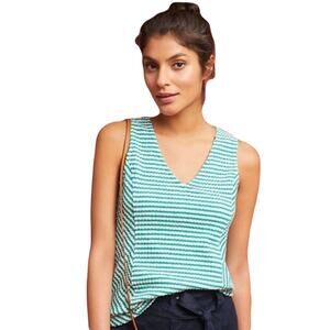 NWOT MAEVE Anthropology Top M Stripe Green White Crinkle Rib V Stretch”Franconia